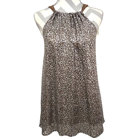 Hale Bob Tops Hale Bob Brown And Silver Lace Halter Top Silk